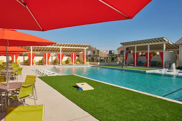 a front view of a building with street view