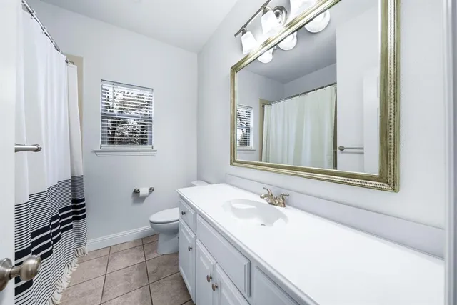 a bathroom with a sink a toilet a mirror and shower