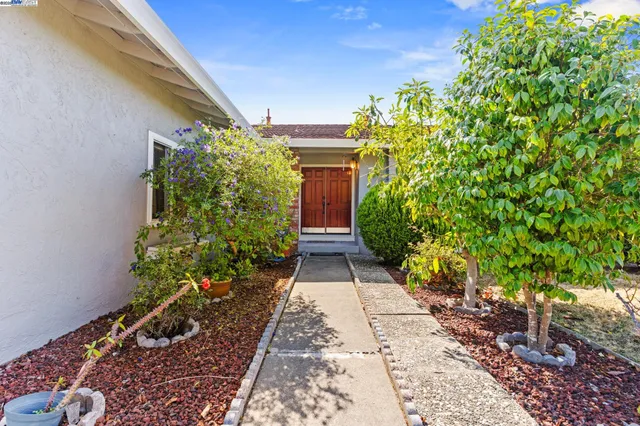 a view of house with yard and flowers