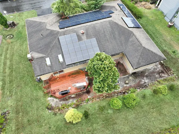 aerial view of a backyard