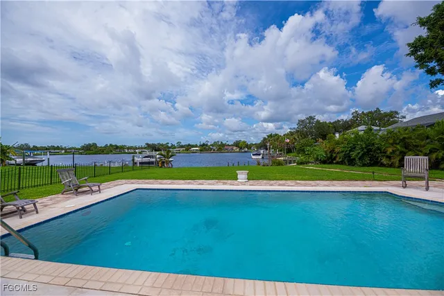 a view of an outdoor space and swimming pool