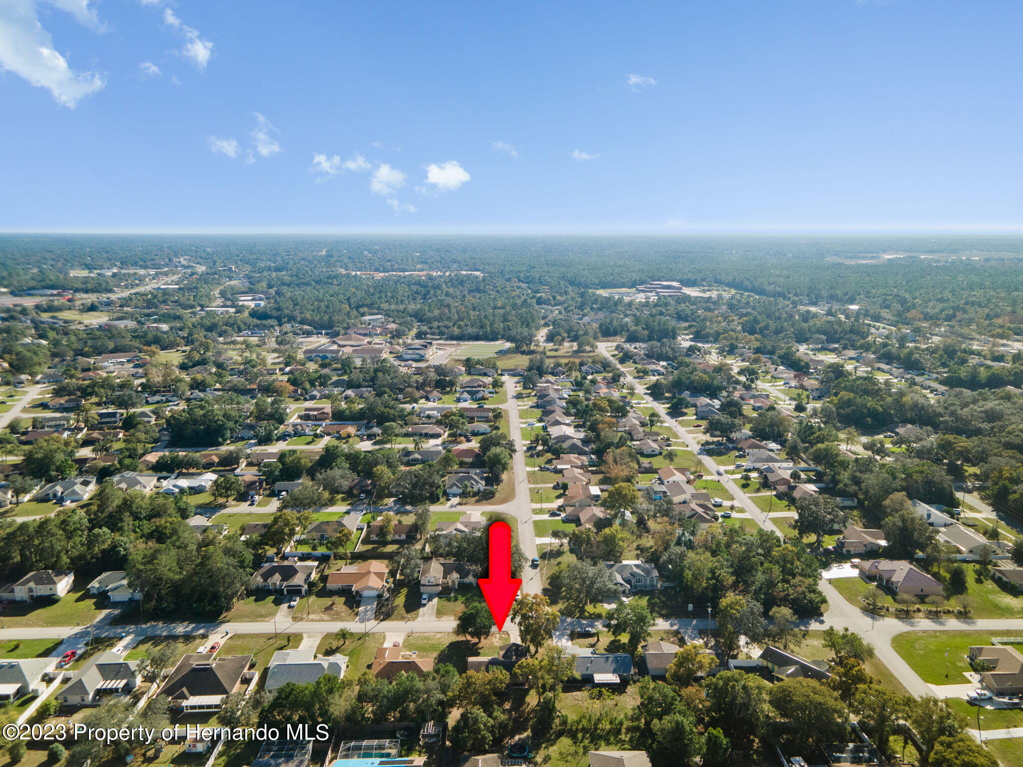 10479 Thornberry Drive Spring Hill, FL 34608 - Photo 37 of 44 an aerial view of residential houses with outdoor space and trees