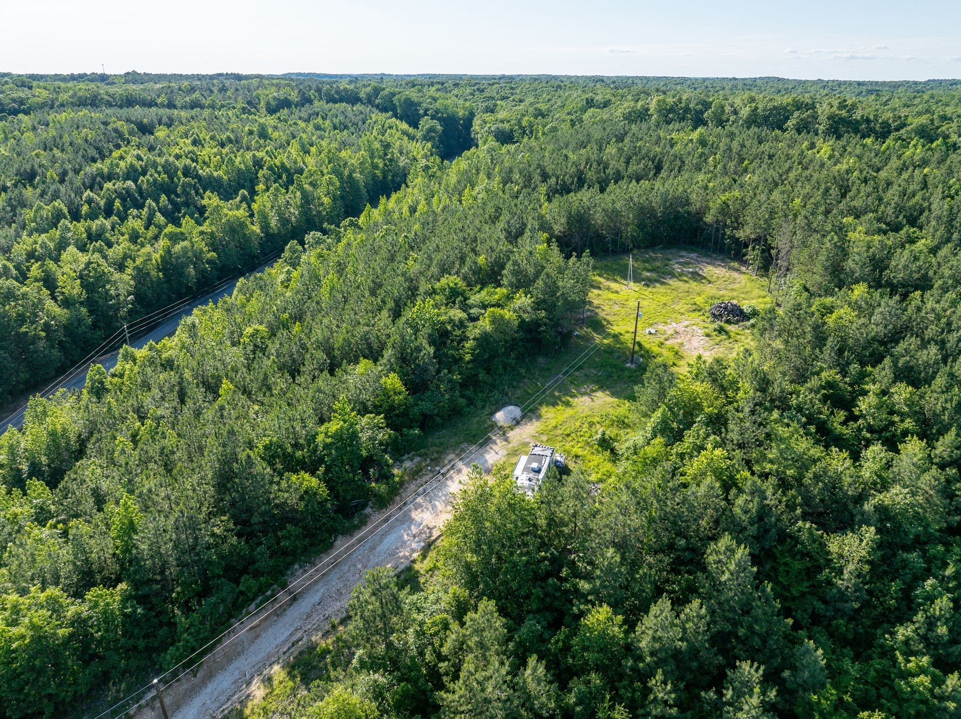 a view of a lake in middle of forest