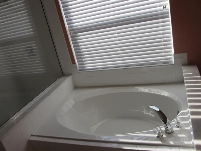 a bathroom with a bathtub
