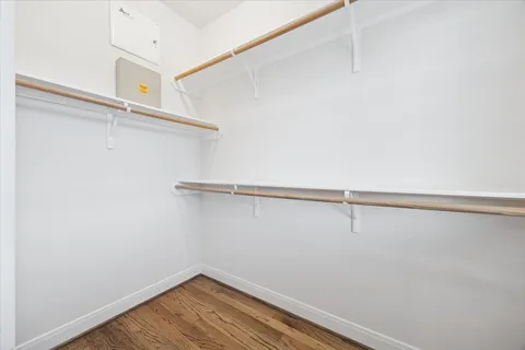 a view of a room with racks on the wall