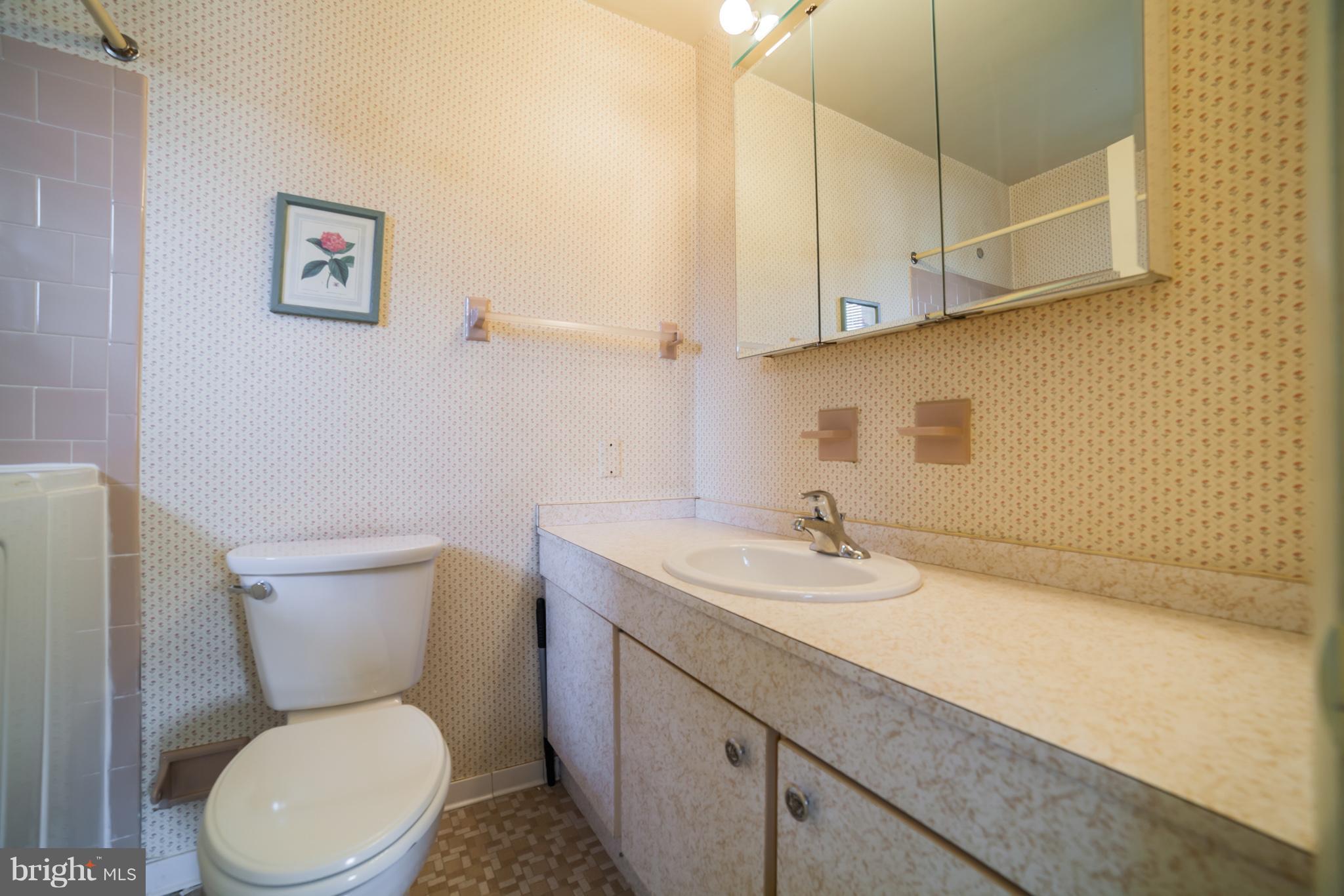 3903 Carthage Road Randallstown, MD 21133 - Photo 24 of 24 a bathroom with a granite countertop toilet sink and mirror