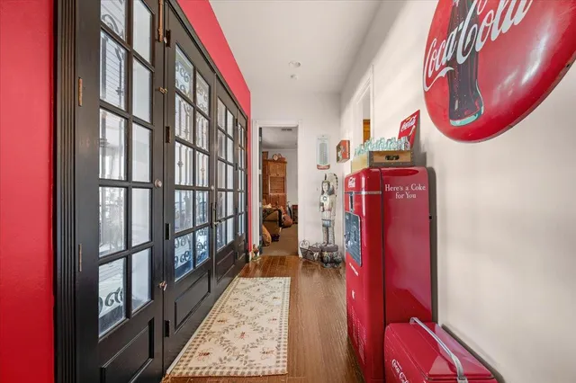 a bedroom with a bed and furniture