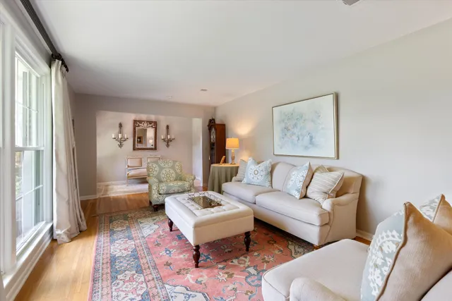 a living room with furniture and a gate