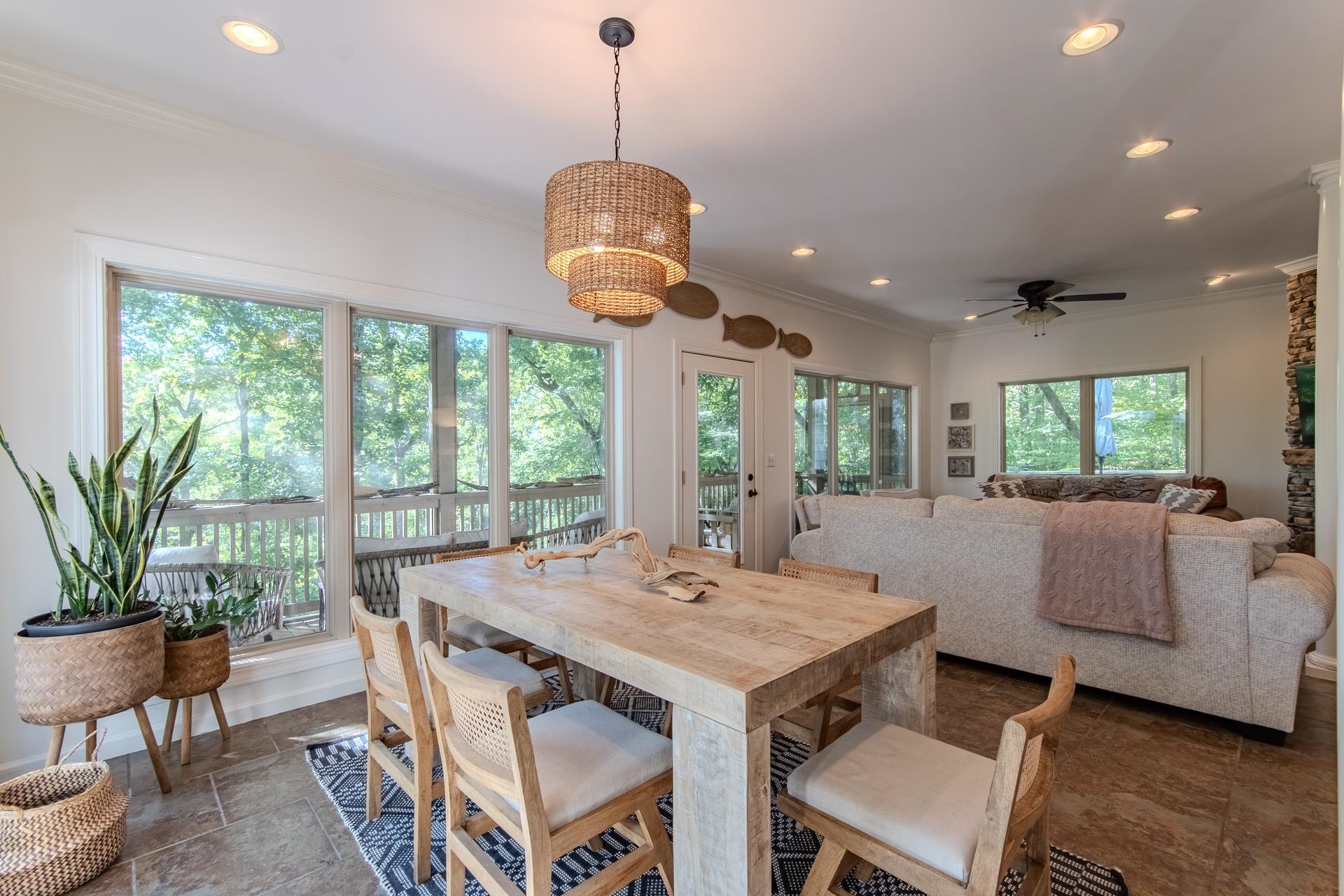 120 Pier Point Savannah, TN 38372 - Photo 11 of 38 Dining room featuring crown molding, recessed lighting, stone tile floors, and a ceiling fan