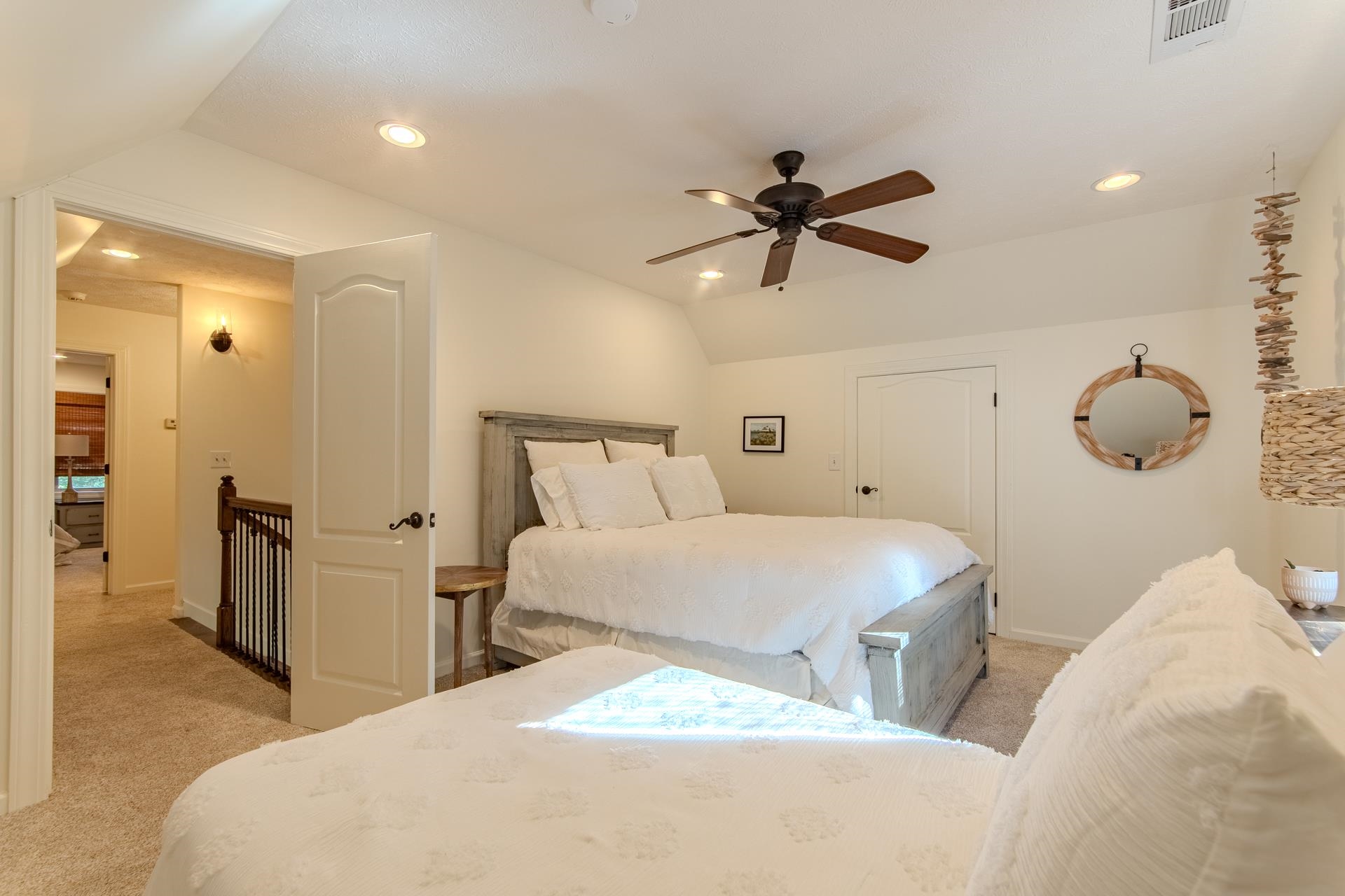 120 Pier Point Savannah, TN 38372 - Photo 25 of 38 Bedroom featuring light carpet, recessed lighting, ceiling fan, and lofted ceiling