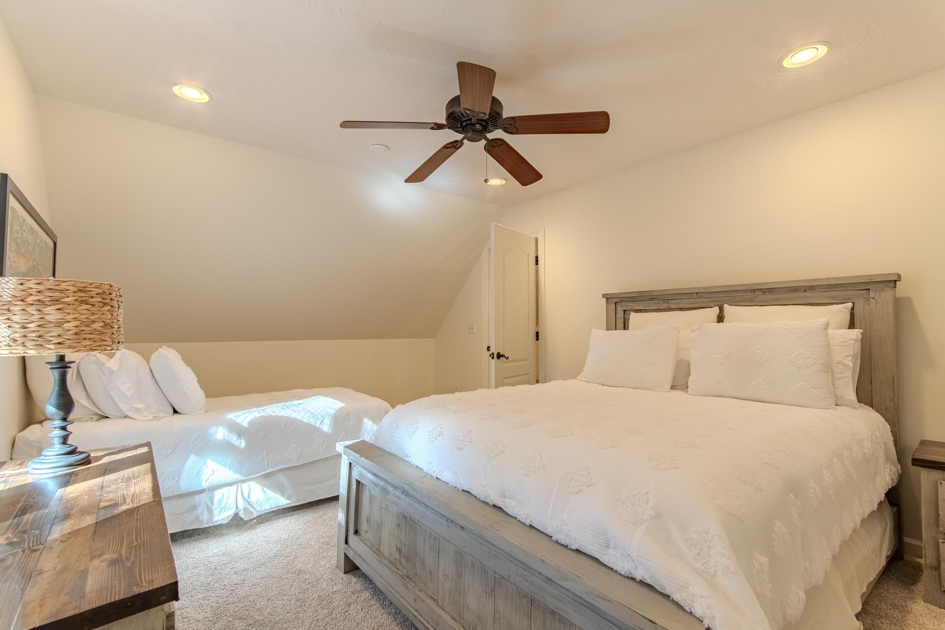 120 Pier Point Savannah, TN 38372 - Photo 29 of 38 Bedroom featuring carpet, lofted ceiling, ceiling fan, and recessed lighting