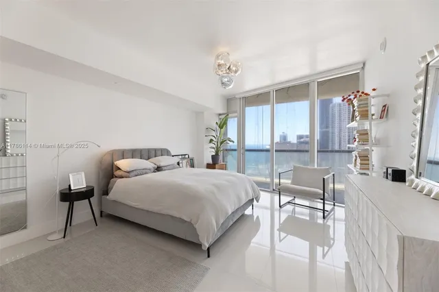 a bedroom with a bed and a table in it