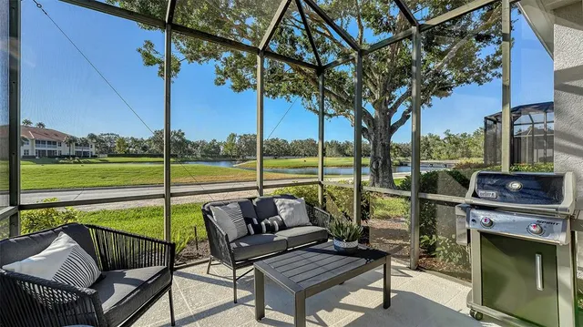 a view of a city from a dining room