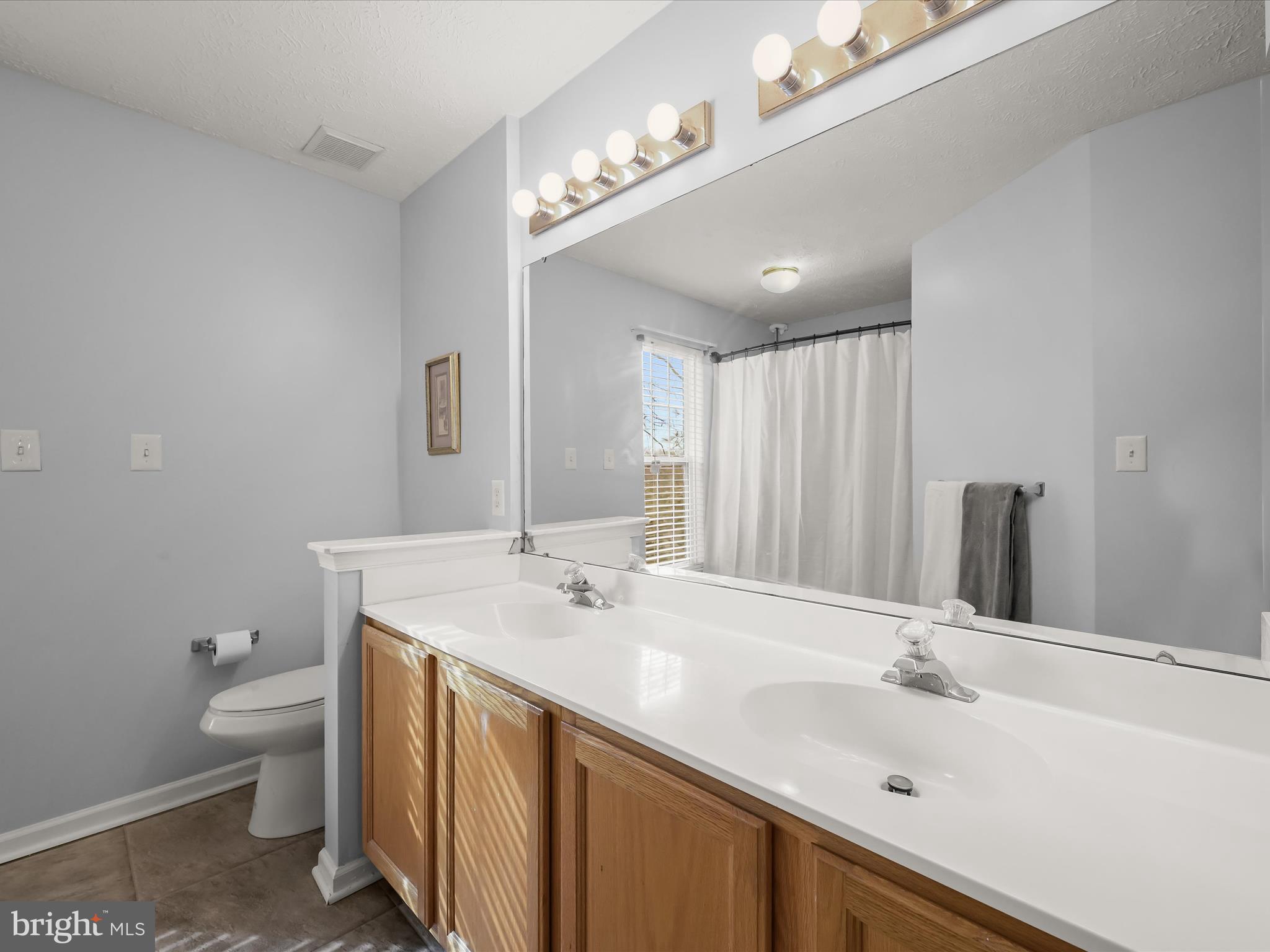 2333 Golden Chapel Road Odenton, MD 21113 - Photo 29 of 62 a bathroom with a double vanity sink a toilet and a mirror