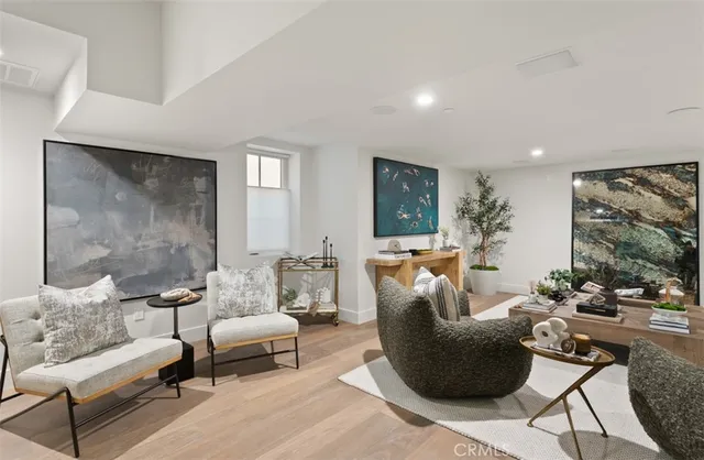 a living room with furniture potted plant and a window