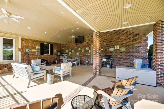 a building outdoor space with patio furniture