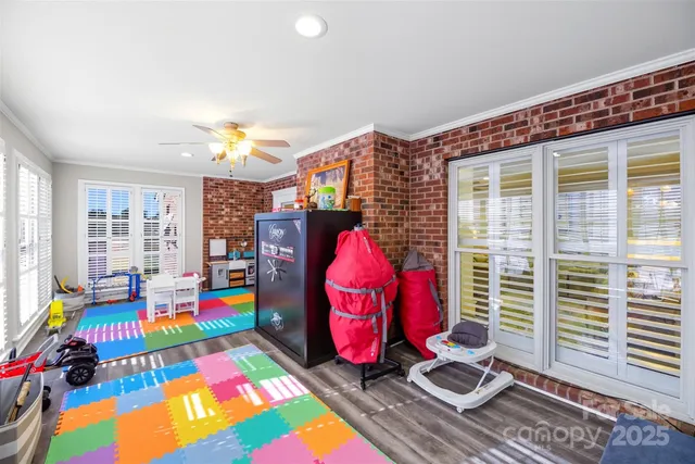 a room with musical instruments and air hockey table