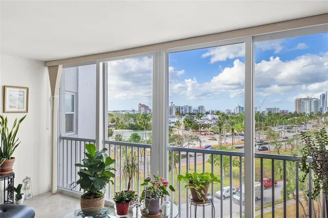 a view of a city from a balcony