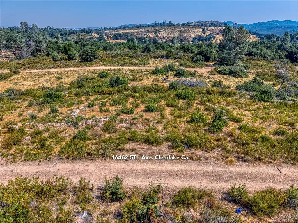a view of a yard with a mountain