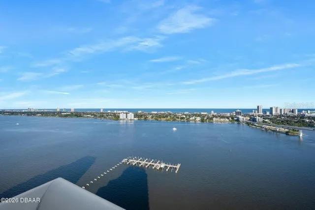 a view of a city and ocean view