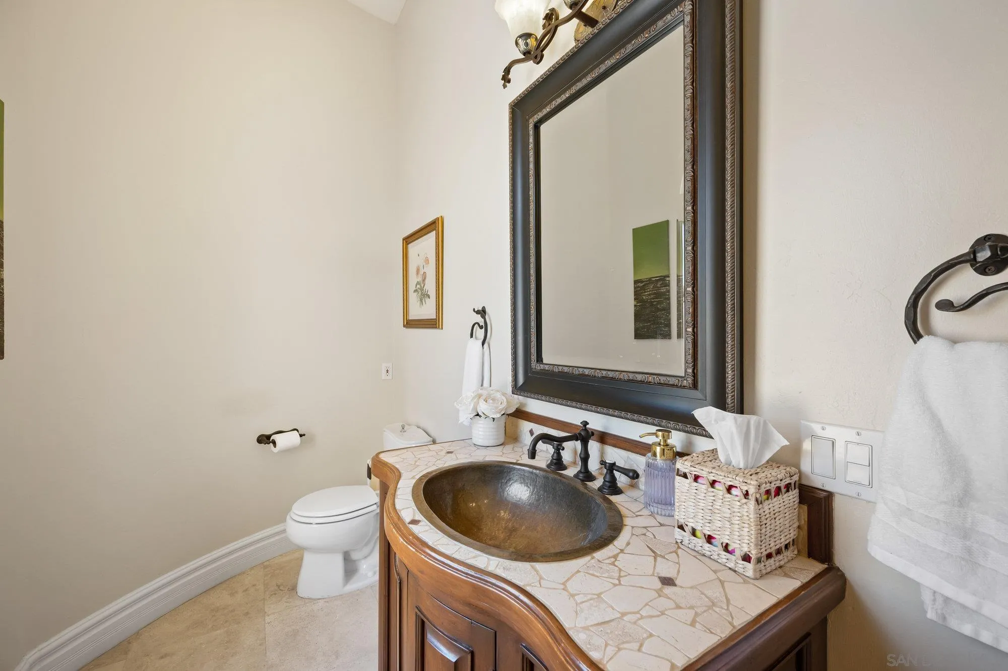 16110 Lakeview Road Poway, CA 92064 - Photo 17 of 51 a bathroom with a granite countertop sink and a mirror
