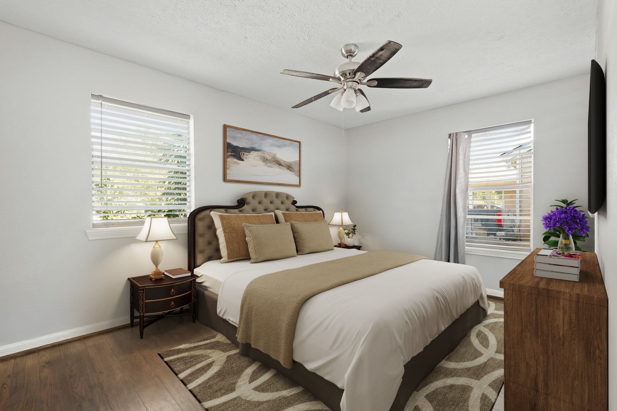 5110 Perry Street Houston, TX 77021 - Photo 8 of 15 a bedroom with a bed and a chandelier