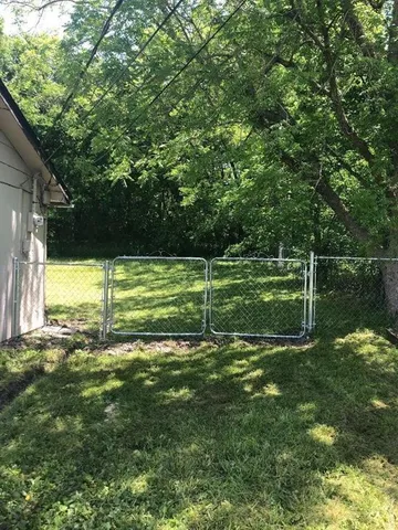 a view of a park with a large tree