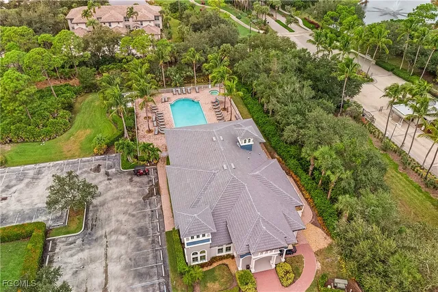 an aerial view of a house with a garden