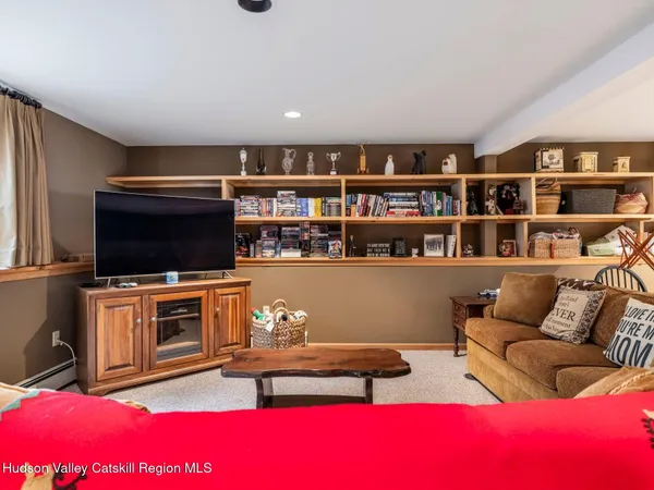 a room with furniture and a book shelf
