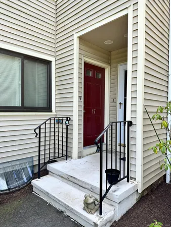 a view of a balcony with door