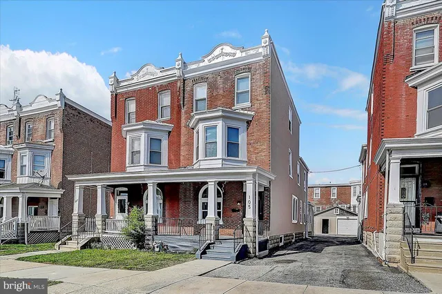 a front view of a multi story building