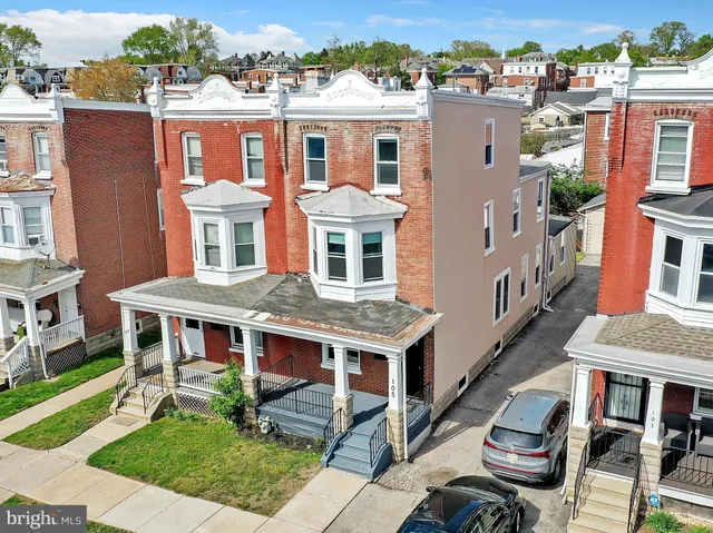 a front view of a building with street