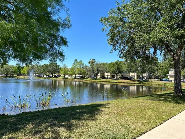 a view of a lake with houses