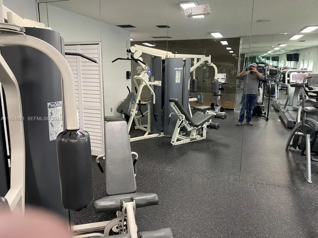 a view of a room with gym equipment