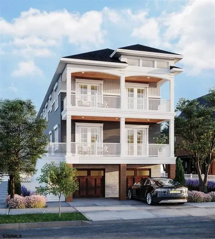 a front view of a building with lot of cars and trees