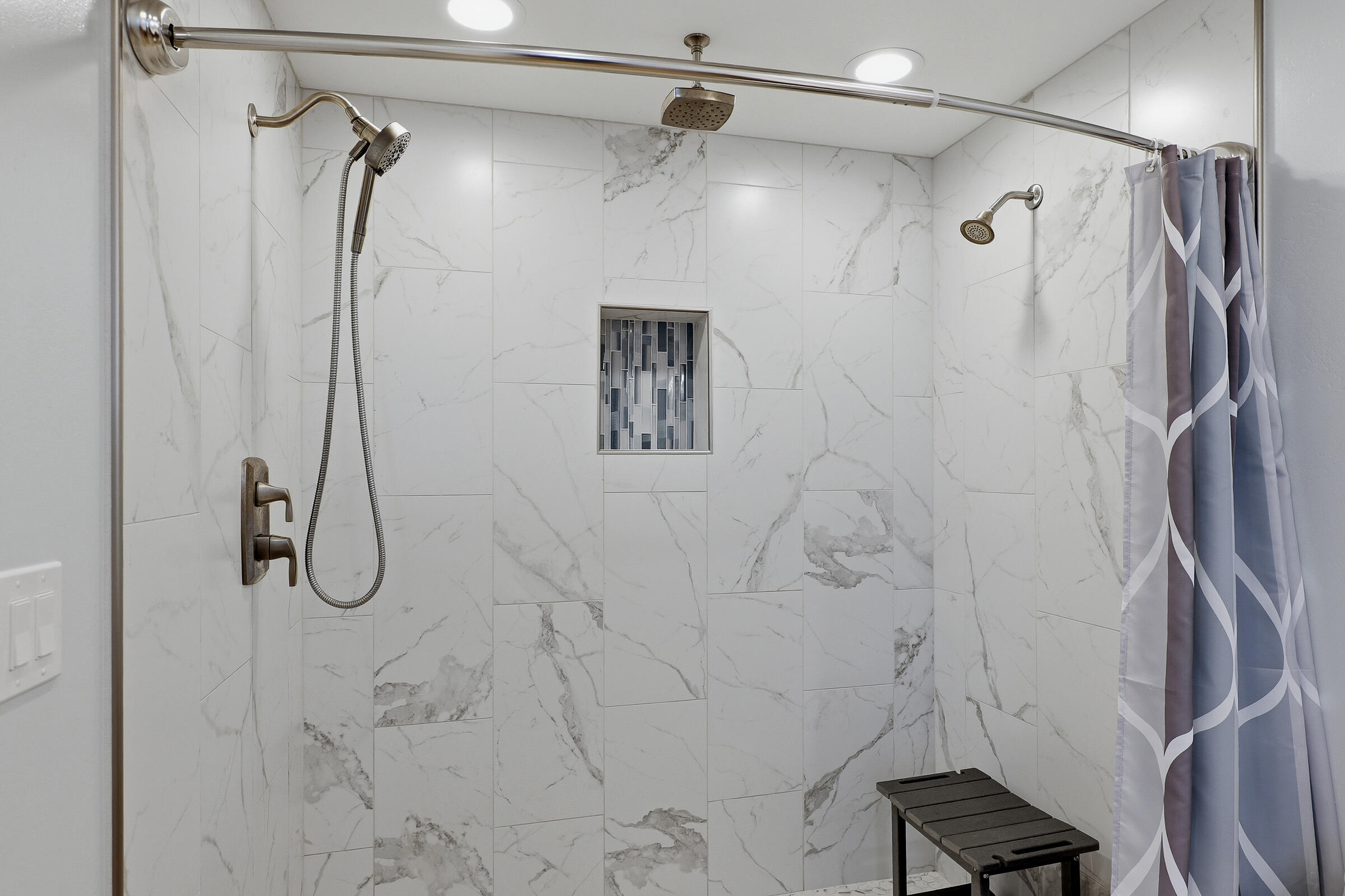 11020 Wilke Lake Road Schleswig, WI 53042 - Photo 22 of 62 Large Walk In Tiled Shower with Multiple