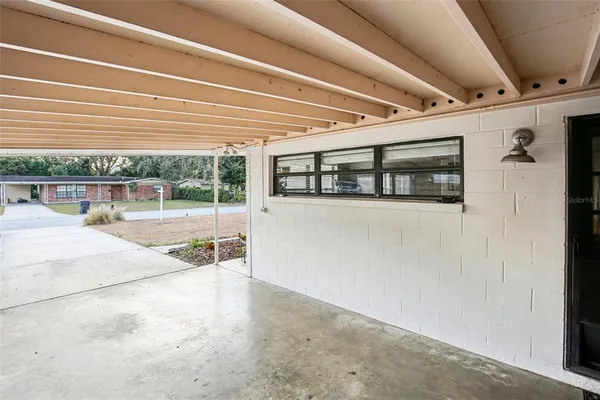 a view of a building with a large window