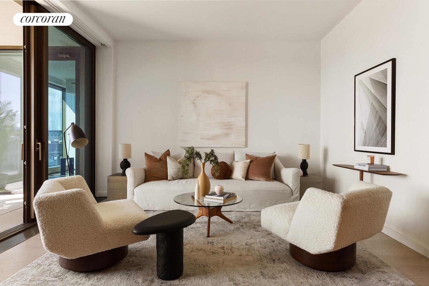 500 West 18th Street, Unit WEST5B Manhattan, NY 10011 - Photo 3 of 15 a living room with furniture and a large window