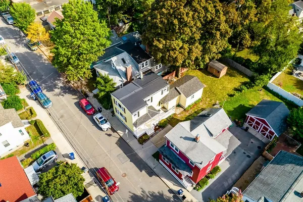 an aerial view of a house