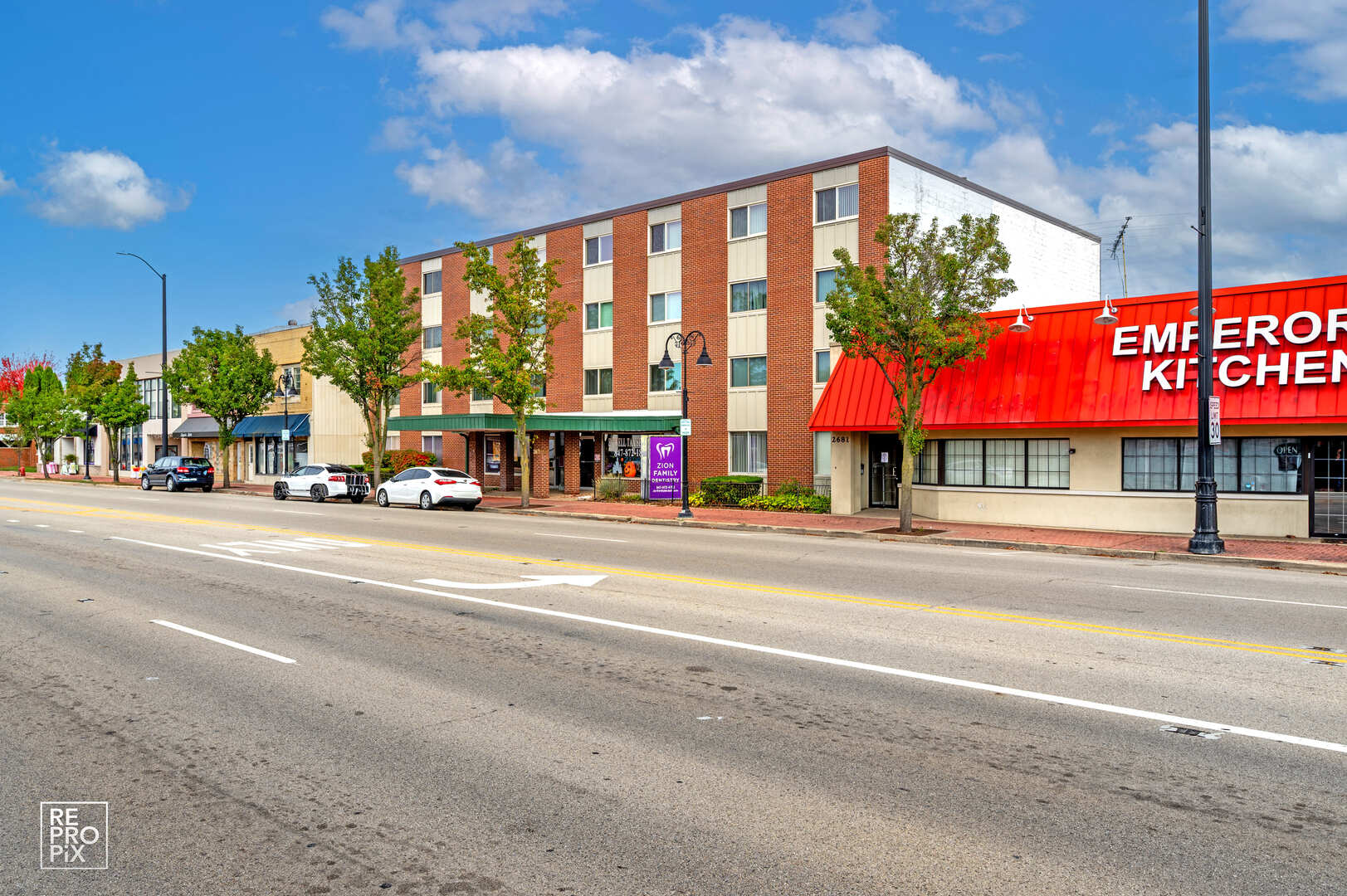 a view of street with building