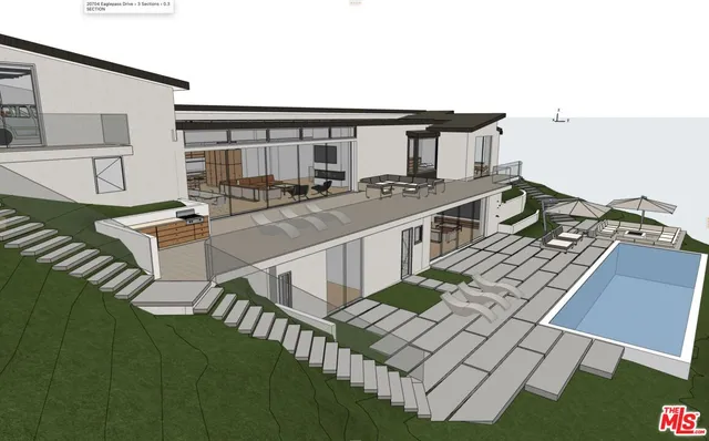 swimming pool view with a seating space