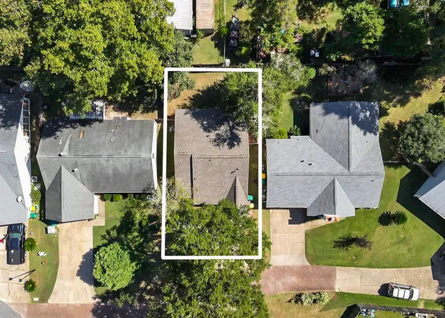 an aerial view of a house having outdoor space