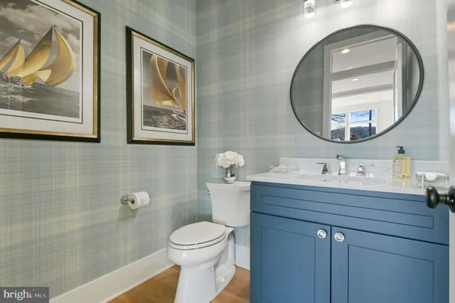a bathroom with a toilet a sink and mirror