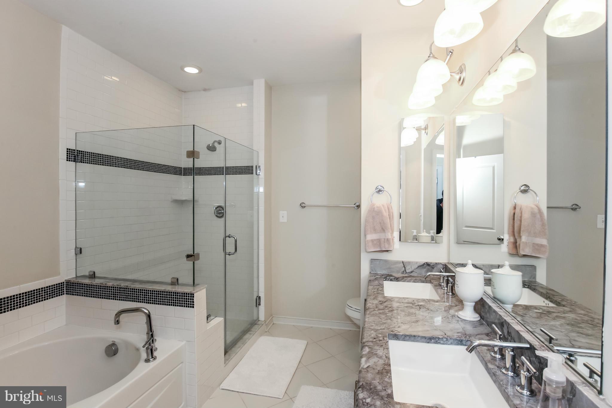 312 L Street Southeast Washington, DC 20003 - Photo 17 of 29 a bathroom with a granite countertop sink mirror bathtub and shower