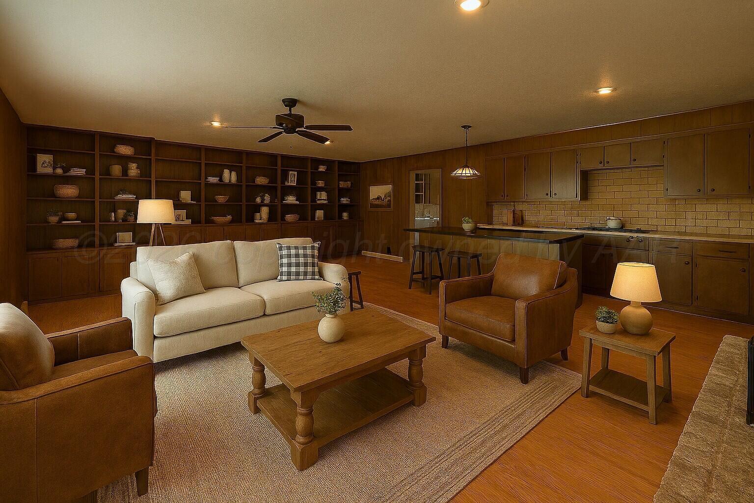 613 South Pearl Street Stratford, TX 79084 - Photo 18 of 32 a living room with furniture and kitchen view