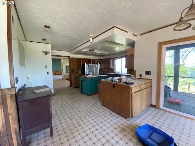 a view of a hallway with a large window