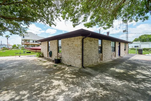 a view of a backyard with a large tree