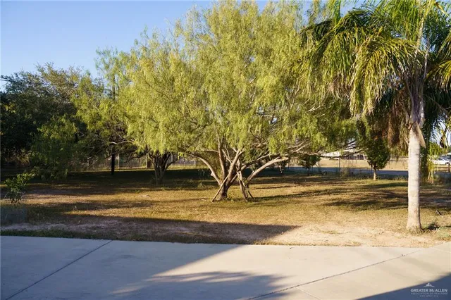 a view of a yard with swimming pool