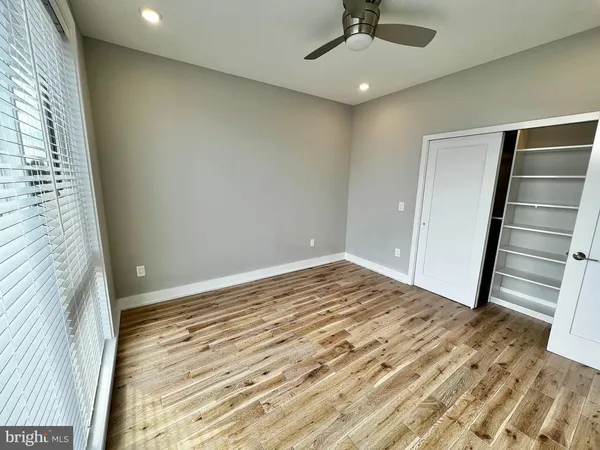 a view of walk in closet with empty racks