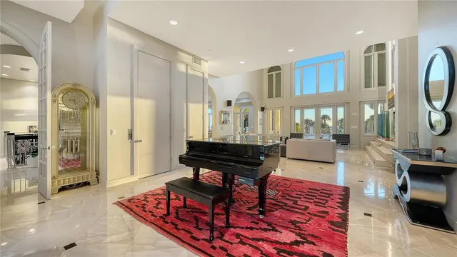 a view of a swimming pool with a fountain